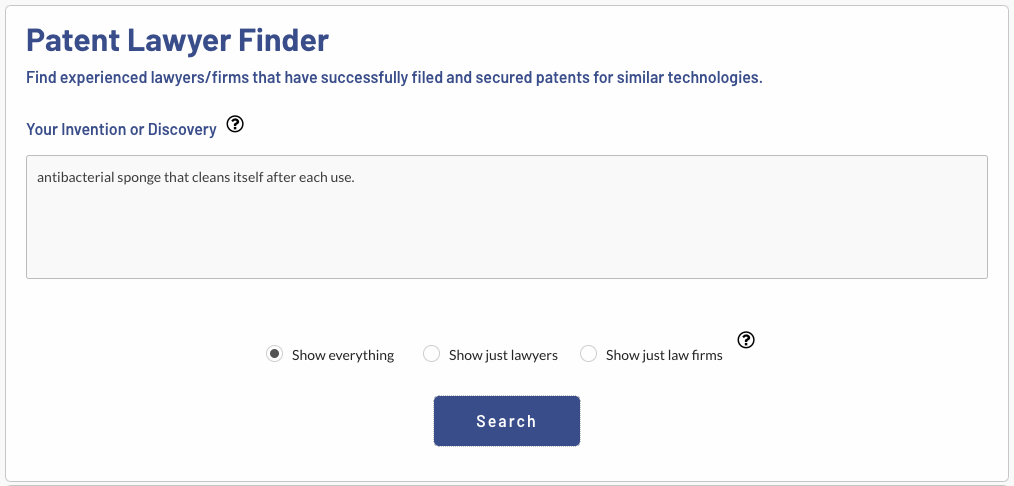 Using the Patent Lawyer Finder tool